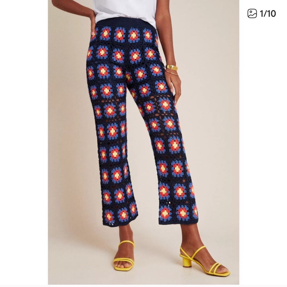 Free People x Scotch & Soda Crochet Knit Flare Pants Medium Boho Retro Festival